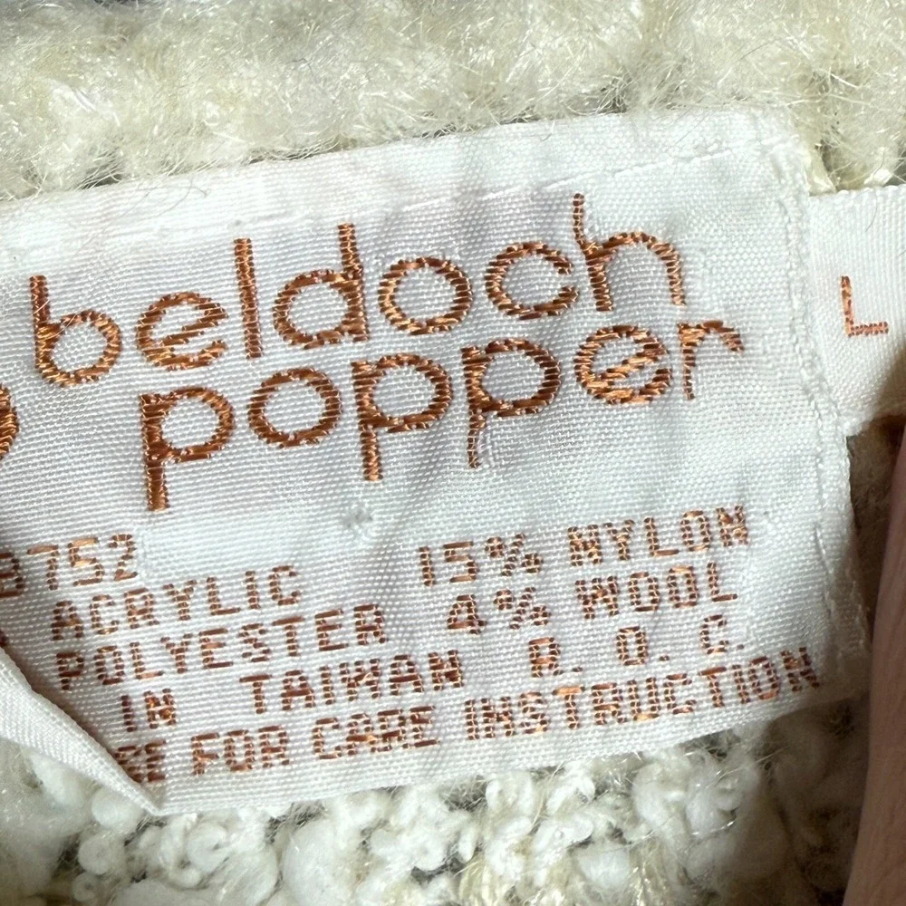 Vintage Beldoch Popper Sweater Women L Beige Cozy Textured Plaid Knit 80s - Picture 6 of 16